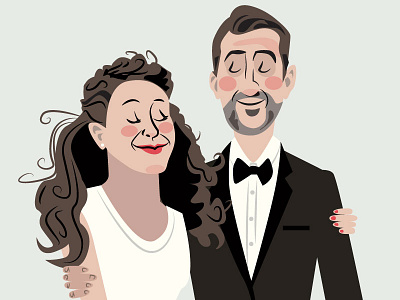 Dan And Myrite Wedding Illustration 50s bride face groom illustration portrait retro tux tuxedo vector wedding