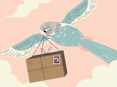 Free Shipping Illustration for Edens Garden animal bird box clouds feathers flying illustration package shipping sky whimsical wings
