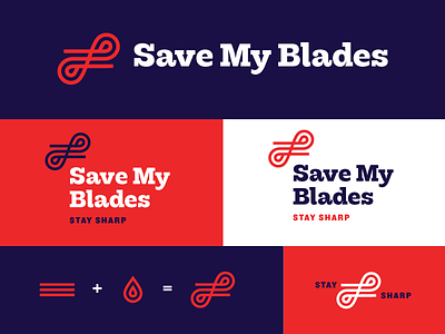 Save My Blades Logo blade blue branding grooming identity infinity logo minimal razor red shaving
