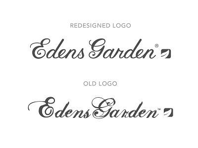 New Vs. Old - Logo Redesign For Edens Garden airy branding custom font identity light logo redesign script whimsical