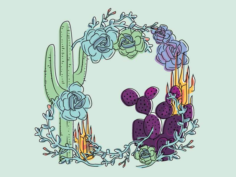 Cactus and Succulent Wreath Illustration cacti cactus desert illustration nature plants succulent wildlife wreath