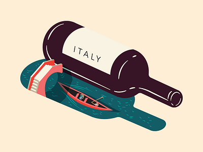 Wine Feature Italy - Illustration for Saute Magazine bottle bridge gondola italy minimal shadow venice water wine