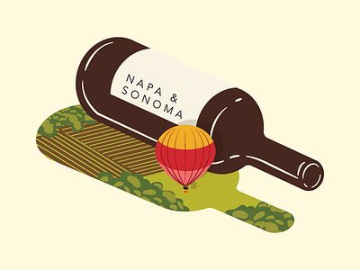 Wine Feature Illustration for Saute Magazine - Napa Sonoma alcohol farm food hot air balloon illustration magazine minimal napa sonoma wine