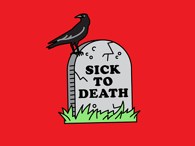 "Sick to Death" illustration from Flu Season Sticker Pack cold cough crow dead death facebook flu graveyard ill sick sneeze tombstone