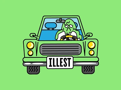 "Illest" - Illustration for Facebook Flu SeasonSticker Pack car cold cough facebook flu ill illness illustration license plate sick sneeze