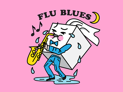 "Flu Blues" illustration for Flu Season Facebook Sticker Pack character cold cough crying facebook flu jazz sad saxophone sneeze sticker tissue