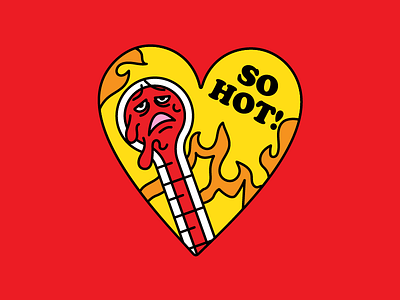 "So Hot" illustration for Flu Season Facebook Sticker Pack facebook flames flu heart heat hot ill illustration sick sticker temperature thermometer