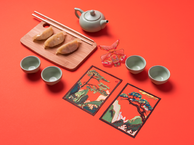 City Speakeasy Chinese Vignette bonsai china chinese chopsticks creative direction dragon dumplings knolling photography props tea