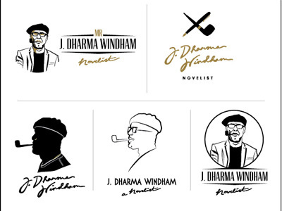 Logo concepts for a novelist handwritten logo pen pipe portrait profile retro silhouette vector vintage