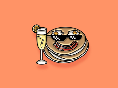 "Pinned" Facebook Sticker: Brunch breakfast brunch character enamel pin facebook illustration mimosa pancakes sticker sunglasses