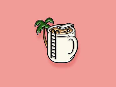 "Pinned" Facebook Sticker: Paradise Joe coffee drink enamel pin facebook illustration palm paradise pool sticker