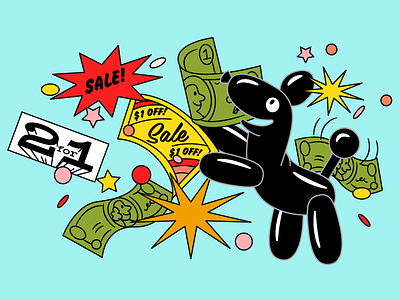 Skip Illustrations - Coupons animal balloon cartoon coupon deal dog illustration money retro savings