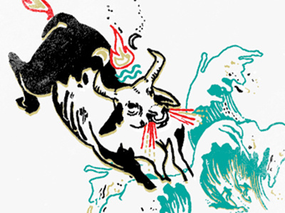 Toro del Atlántico bull drawing fire offset sketch symbols vector