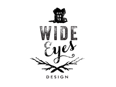 Wide Eyes Design Logo Concept branches branding bw distressed illustrator logo owl retro script vector vintage