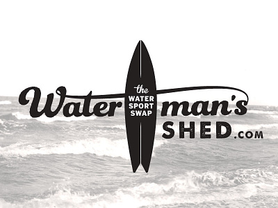 Waterman's Shed Logo Concept distressed icon illustrator logo ocean retro script seal shield stamp surf surfboard surfing swash vintage waterman watersport