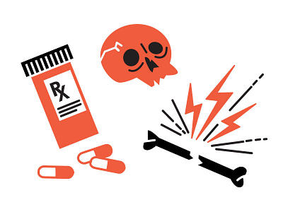 Bone Thugs and Pharmacies black bone bones death icons illustration morbid orange pain pills skull vector