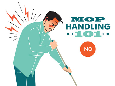 Mop Handling - The Wrong Way cartoon character cleaning illustration instructional mop pain person portrait retro vector