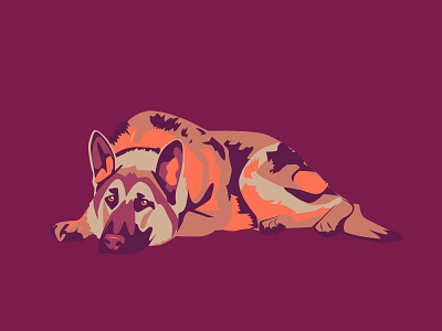 German Sheperd In Technicolor animal color dog german sheperd illustration maroon orange pruple vector
