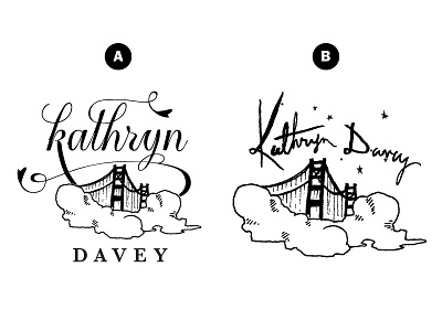 Kathryn Davey Golden Gate Logo Concepts calligraphy curly feminine golden gate bridge grunge hearts illustration logo ornaments swasg swirl typography vector