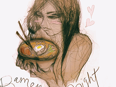 Ramen Night drawing eating food girl illustration japan japanese local ramen restaurant sketch woman