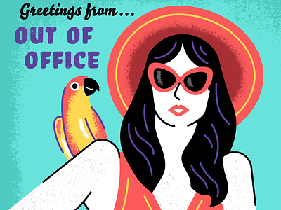 Out of Office beach fashion holiday illustration island jungle paradise parrots postcard poster retro summer sunglasses sunny travel tropical vacation vintage woman