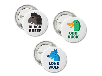 Misfit Animals Buttons 3-Pack animals awkward buttons cute duck eccentric free spirit individual introverts loner misfits nature outcasts quirky sheep single smiling weird wildlife wolf