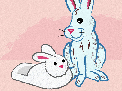 Perfect Pairs Series (3 of 3) alter ego animals bed time buddies bunny counterparts cute doubles friends friendship illustration lookalikes mates rabbit shoes sleep slippers texture twins wildlife
