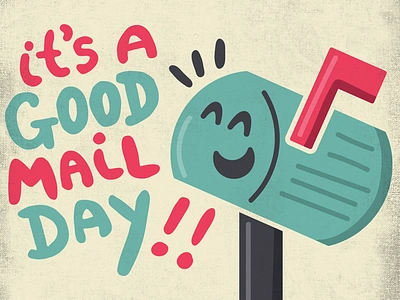 Good Mail Day!! cute fedex illustration illustrator lettering mailbox mailman post office postcard smile smiling type typography ups usps vector