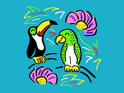 Jungle Colors bird birds cute flowers for kids forest jungle neon parrot pink plants sketchy toucan zoo