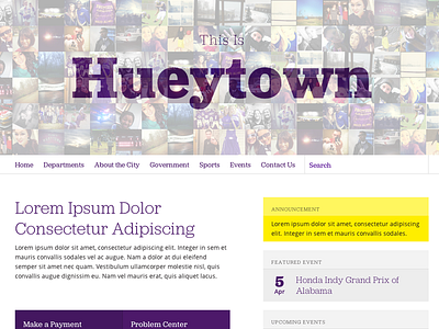 The City of Hueytown browser design comp instagram feed municipal website