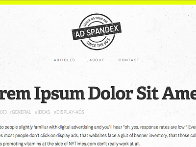 Ad Spandex Website advertising angle centered hash header lorem ipsum minimal simple small menu tags