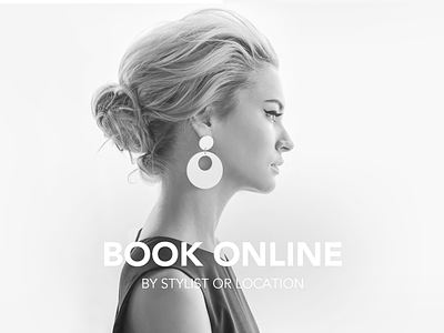 Hero Area for Hair Salon Site 70s beauty black and white book online hair profile stylist woman