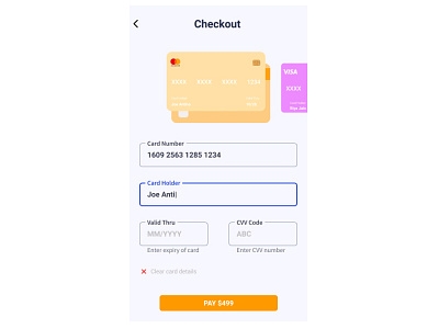 Credit card checkout screen