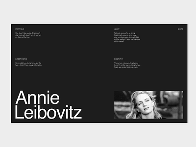 Annie Leibovitz - Website concept adaptive annie leibovitz branding composition composition ideas design graphic design home home page home screen main page typography ui ui design ux web web design website
