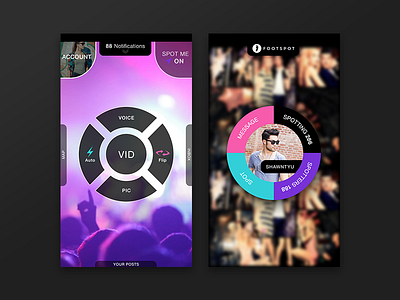 Footspot iOS App app clean dark design events minimal mobile modern party photos social ui