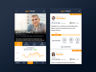 Netvest iOS App advice app conceptual dark finance financial intelligent mobile money owl stock ui