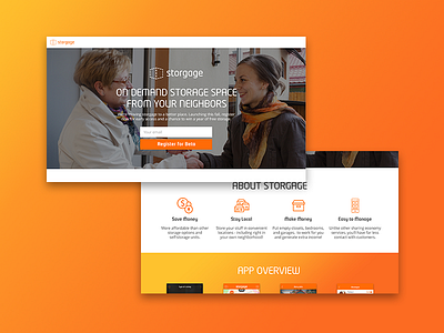Storgage Landing Page box clean dotted geometric gradient minimal modern on demand orange storage ui website