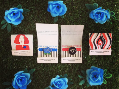Package makes perfect black logged blue rose damn fine coffee david lynch matchbook package package design pin rose twin peaks