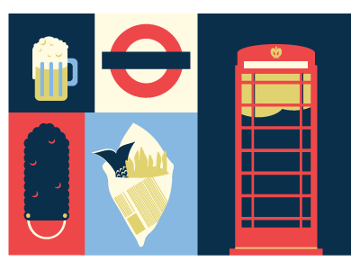 London Calling beer chips fish hat london phone booth underground