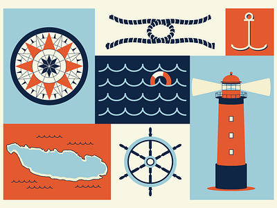 Sea you later! anchor buoy compass helm lighthouse map ocean rope sea