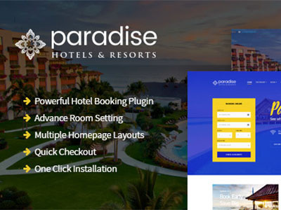 Paradise- Hotels & Resorts WordPress Theme booking room hotel pagebuilder room tour booking travel