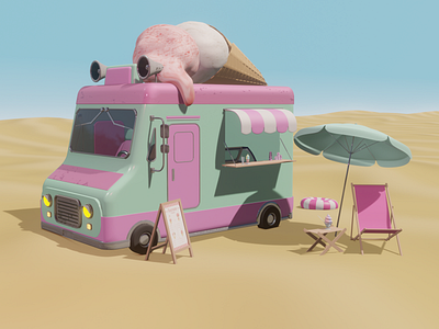 3D Ice Cream Car 3d b3d beach blender branding car design graphic design ice cream illustration machine truck ui ux