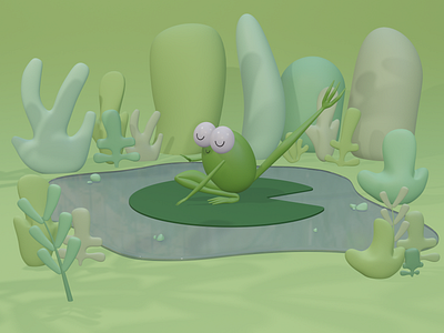 3D Frog in the lake 3d 3d art blender branding design frog graphic design illustration lake monochrome monocolor ui ux