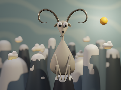 3D Goat 3d 3d character blender branding character character design design goat graphic design illustration mountain sky ui ux