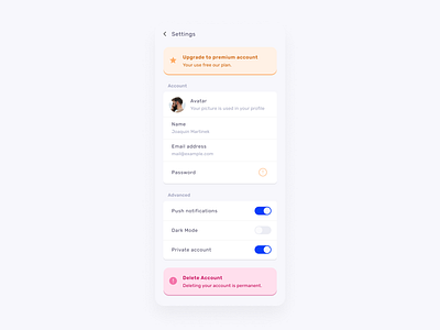 Day 7 - settings 100 day challenge account account settings daily 100 challenge daily ui dailyui dailyuichallenge mobile mobile design mobile ui settings ui ui design uiux ux ux design