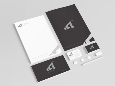 IQ Think branding business cards envelops gray identity iq letterhead logo stationery think white