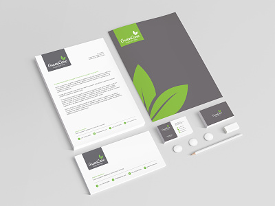 GreenCare Stationery business cards care envelops green identity letterhead stationery white