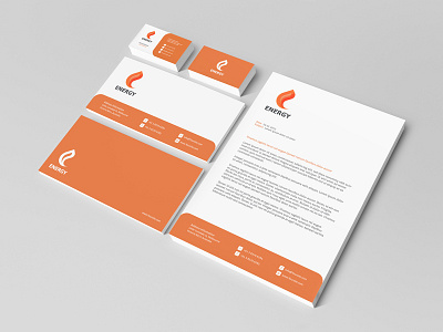 Energy Stationery brand business cards energy envelops flame gray logo orange stationery