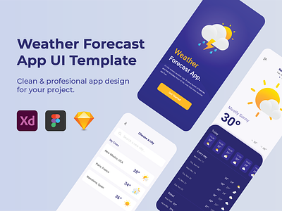 Weather Forecast App UI Template Free Download adobe xd download figma free sketch template weather
