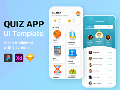 Quiz App UI Template Free Download education leaderboard quiz rank ranking test